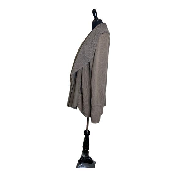Halston sand brown drape front waterfall suede sweater coat size 1X - Picture 6 of 11